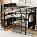 Metal Loft Bed with Wardrobe & L-Shaped Desk, White Queen A238158