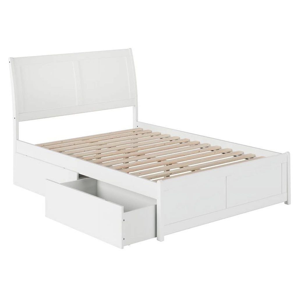 White Solid Wood Full Storage Platform Bed O2607