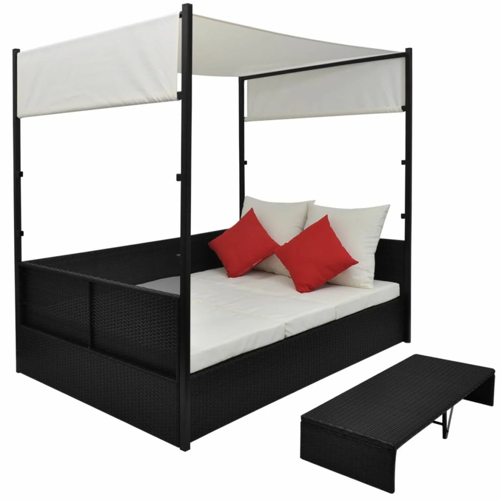 Black Poly Rattan Patio Bed with Canopy V776212