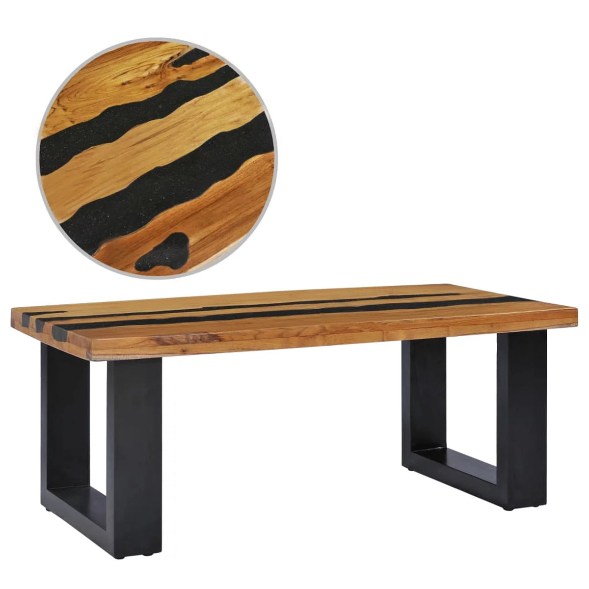 Solid Teak Wood and Lava Stone Coffee Table N104849