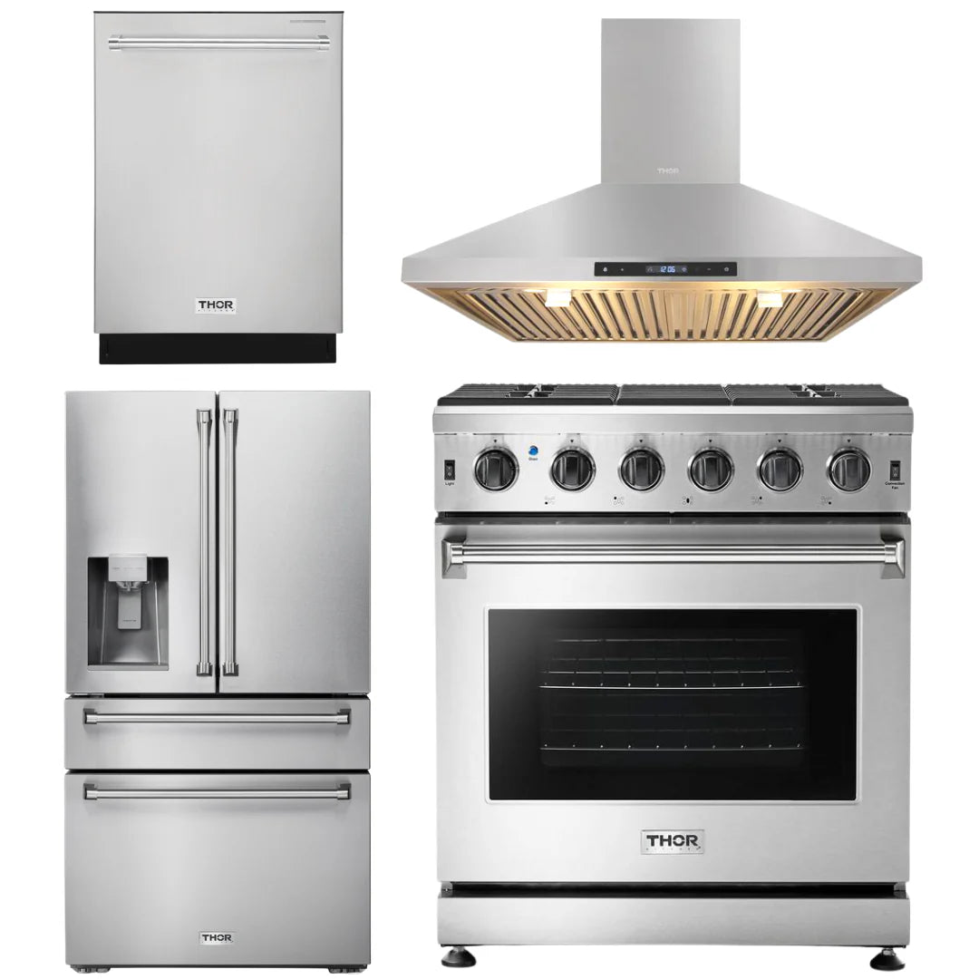 30 Gas Range, Range Hood, Refrigerator with Water and Ice Dispenser, Dishwasher T3584