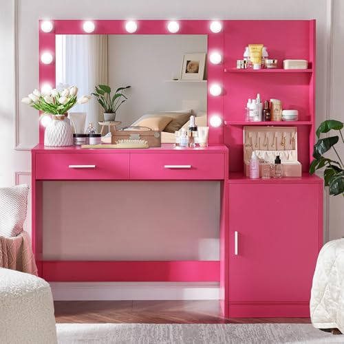 Vanity Desk with Mirror and LED Light Strip I9648