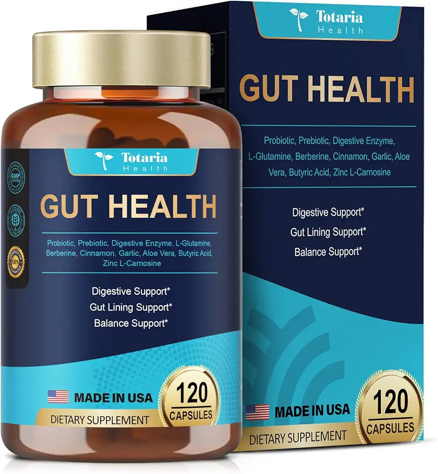 4-in-1 Gut Health Supplement with Probiotics, Prebiotics, Postbiotics & Digestive Enzymes, 60 Billion CFU, 120 Capsules Q6826