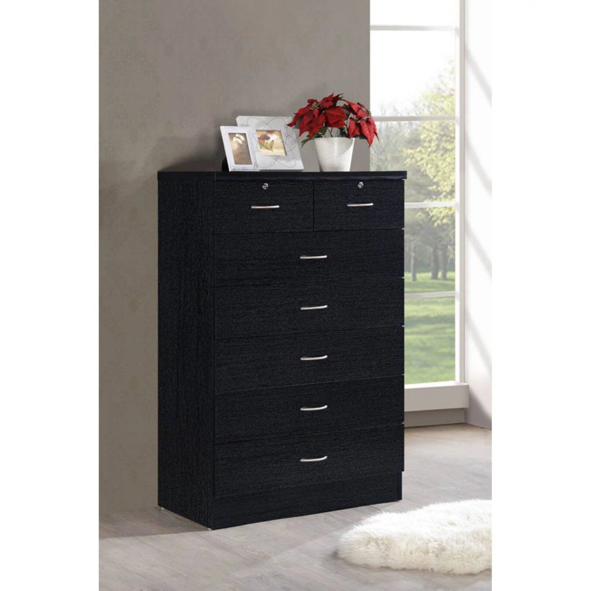 7 Drawer Wooden Jumbo Dresser Chest with 2 Top Locks, Cherry F9887