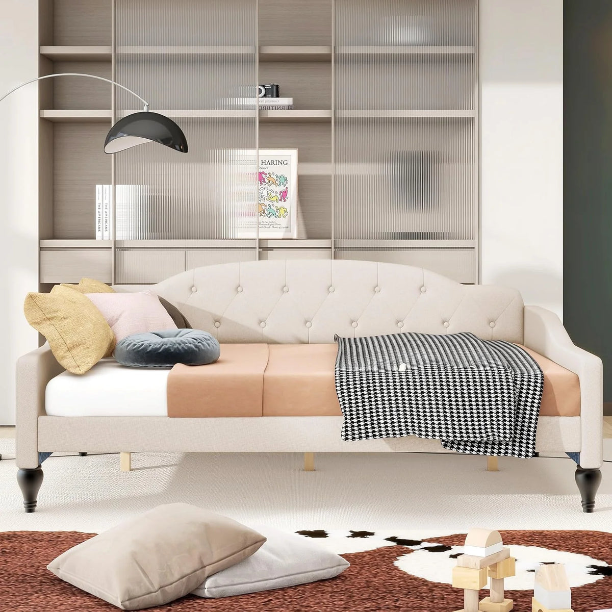 Beige Upholstered Full Size Daybed Frame O34173