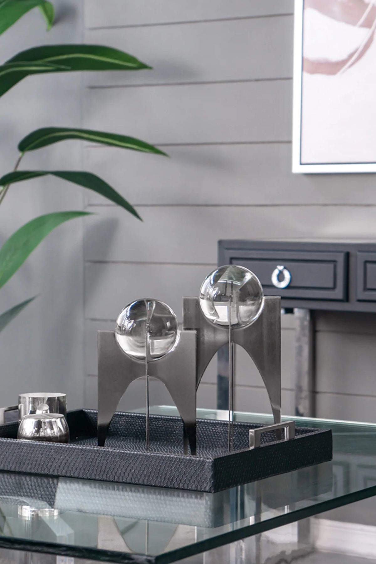 Silver Crystal Ball Statues with Stand 2ct D860387