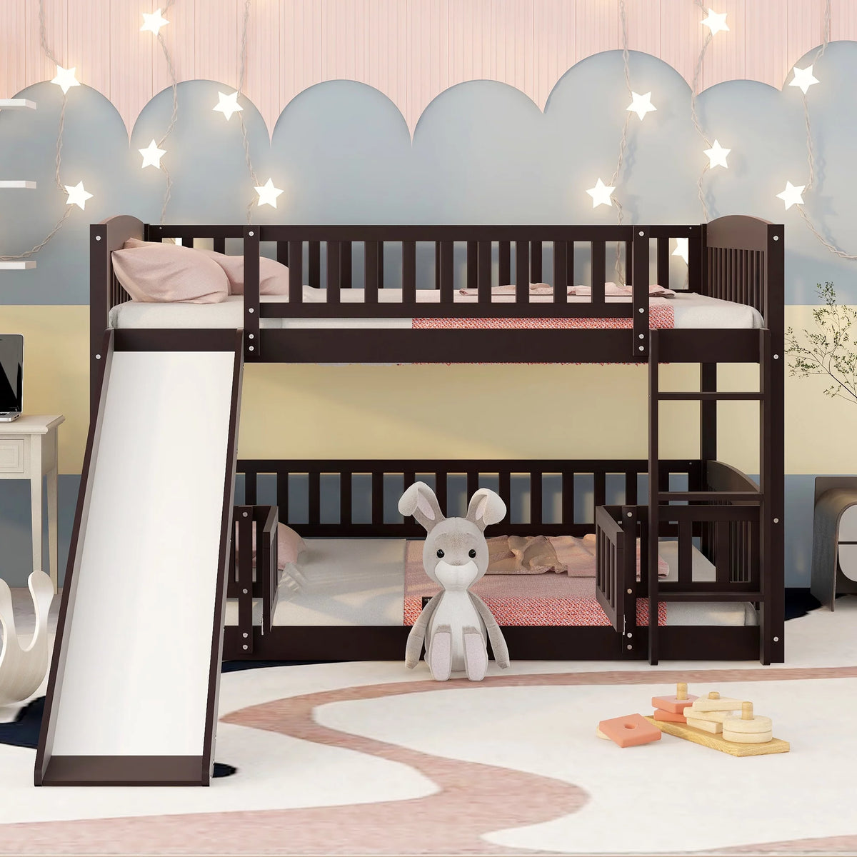 Full Over Full Wood Bunk Bed with Slide G58272