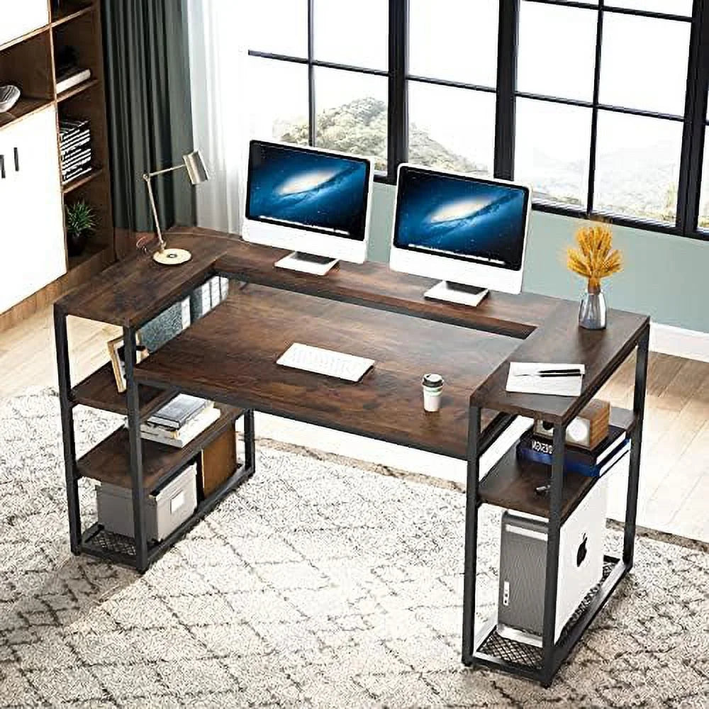 Brown Computer Desk with Monitor Shelf and CPU Stand C19433