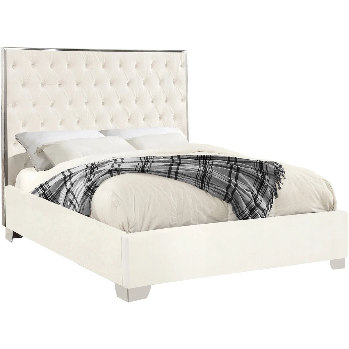 White Velvet Queen Bed Q8180
