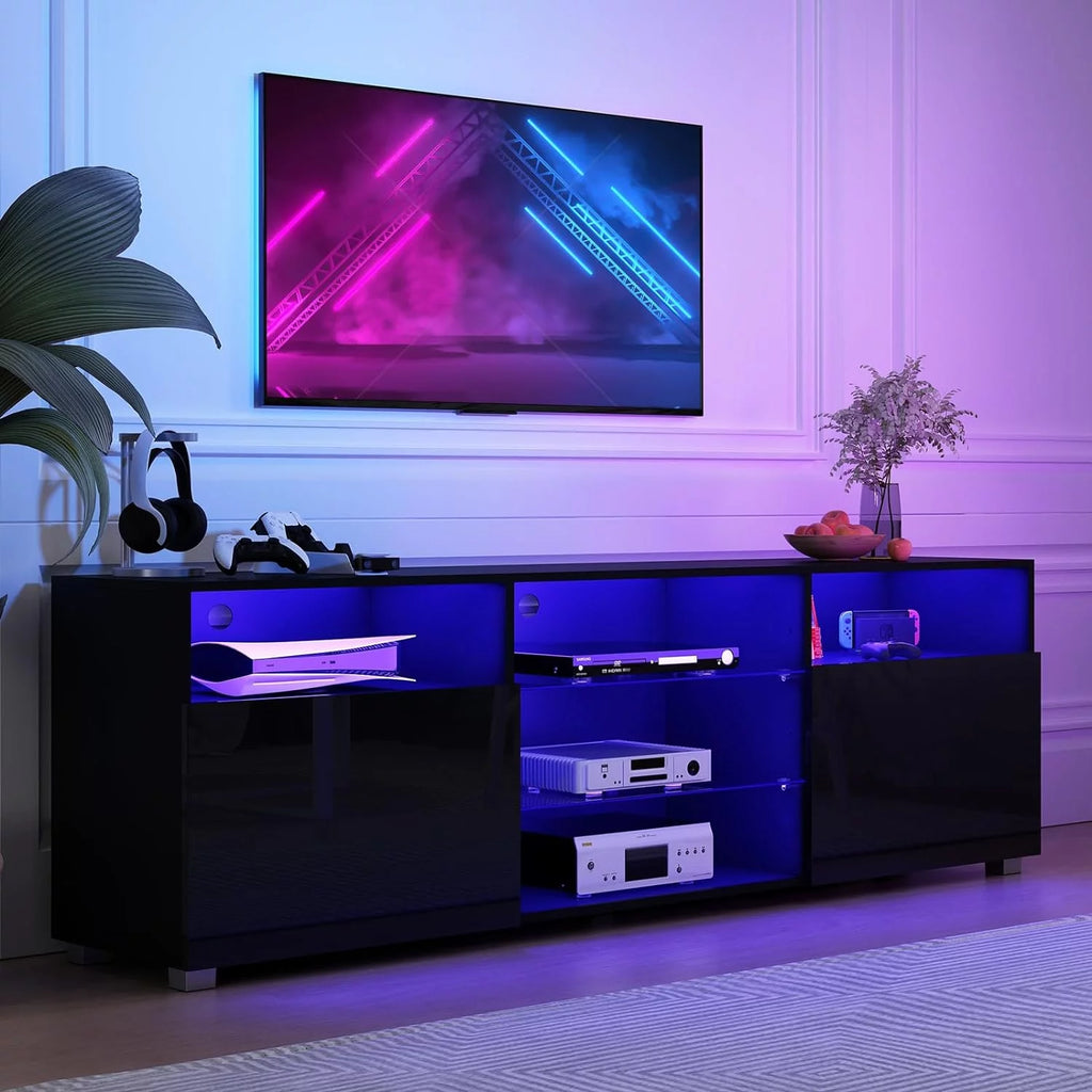 Black LED TV Stand with Glossy Cabinets W7795