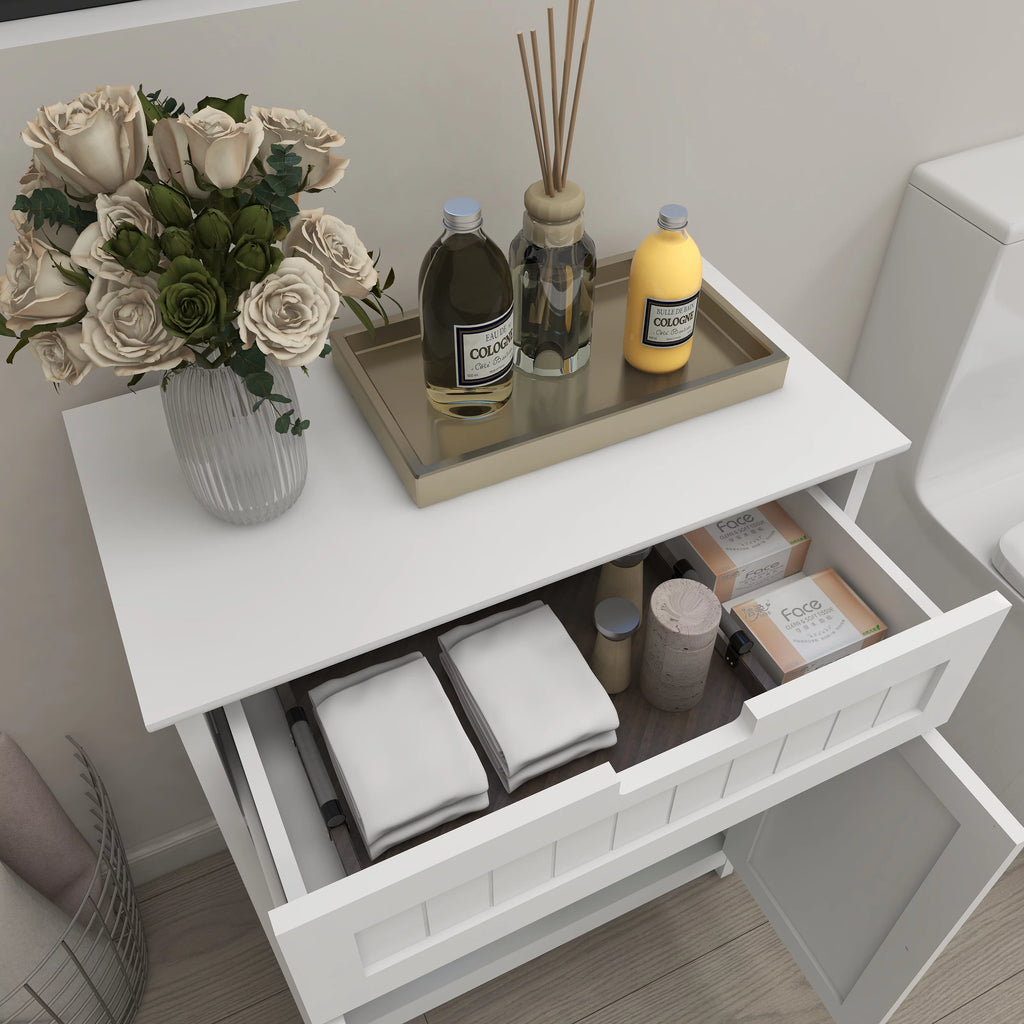 White Wood Bathroom Floor Cabinet 2 Doors 1 Drawer O613053