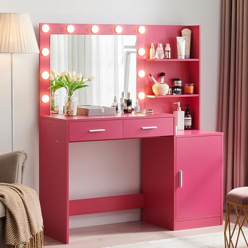Vanity Desk with Mirror and LED Light Strip I9648