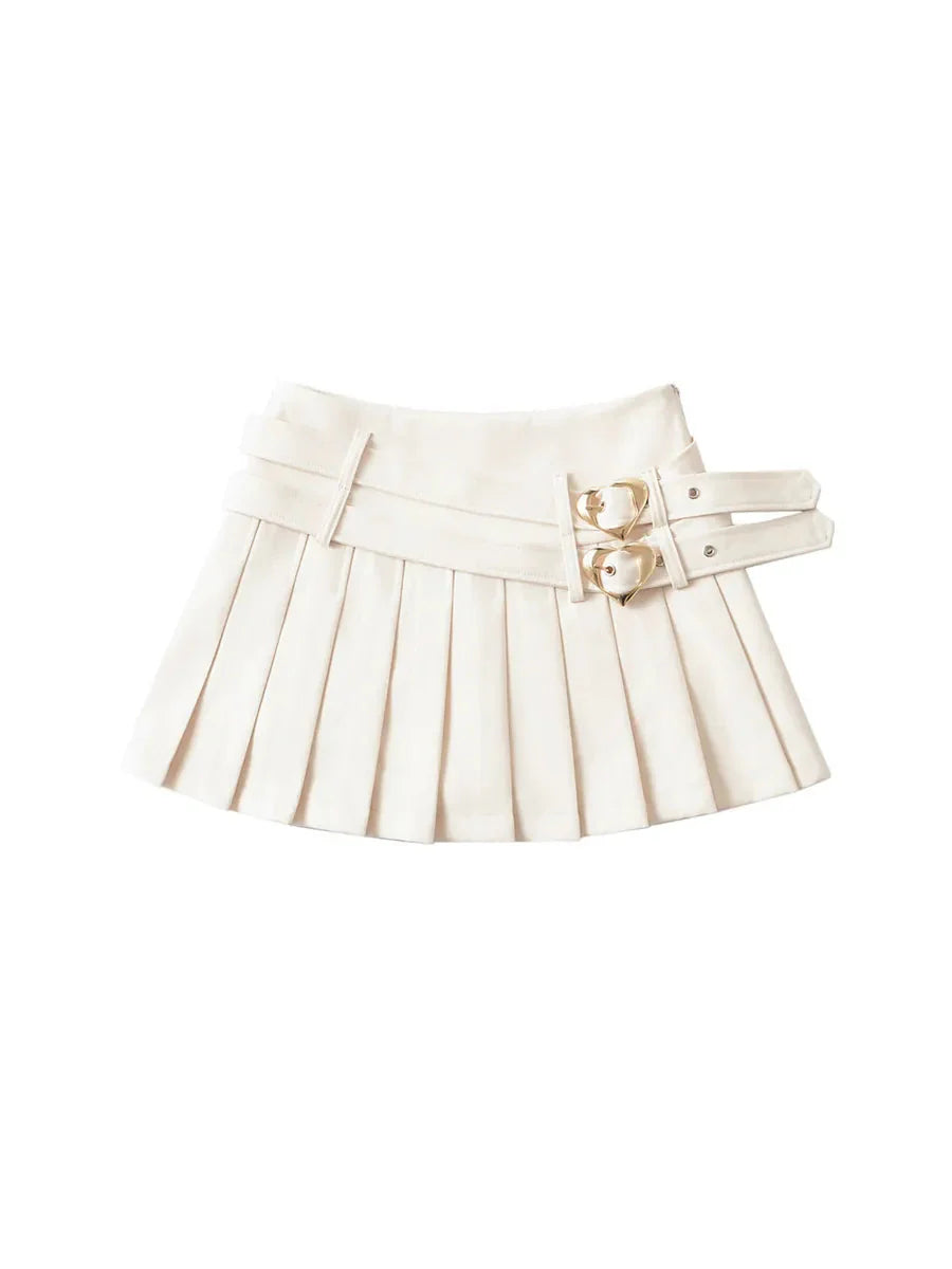 Pleated Heart Buckle Skirt N900