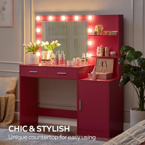 Vanity Desk with Mirror and LED Light Strip I9648
