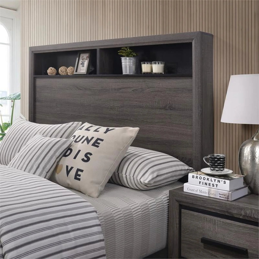 Gray Wood California King Storage Panel Bed D23399