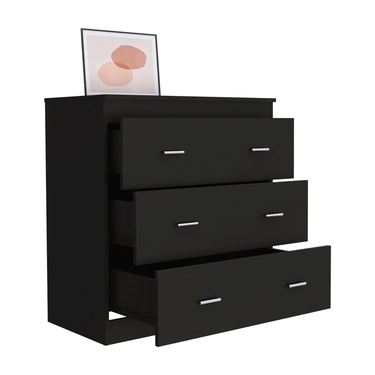 Black 3 Drawer Dresser with Metal Handles C46391