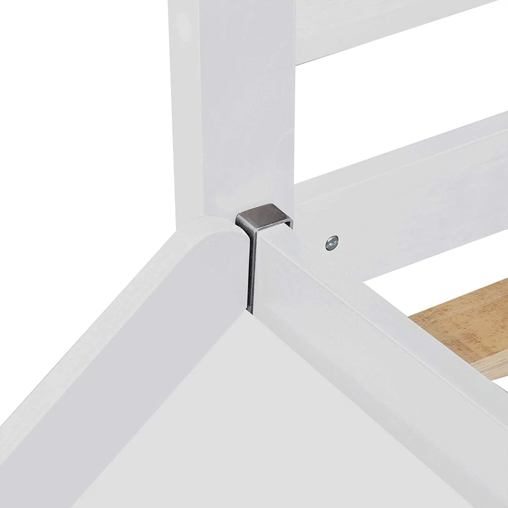 White Twin Size Wood Loft Bed with Slide and Ladder P7468