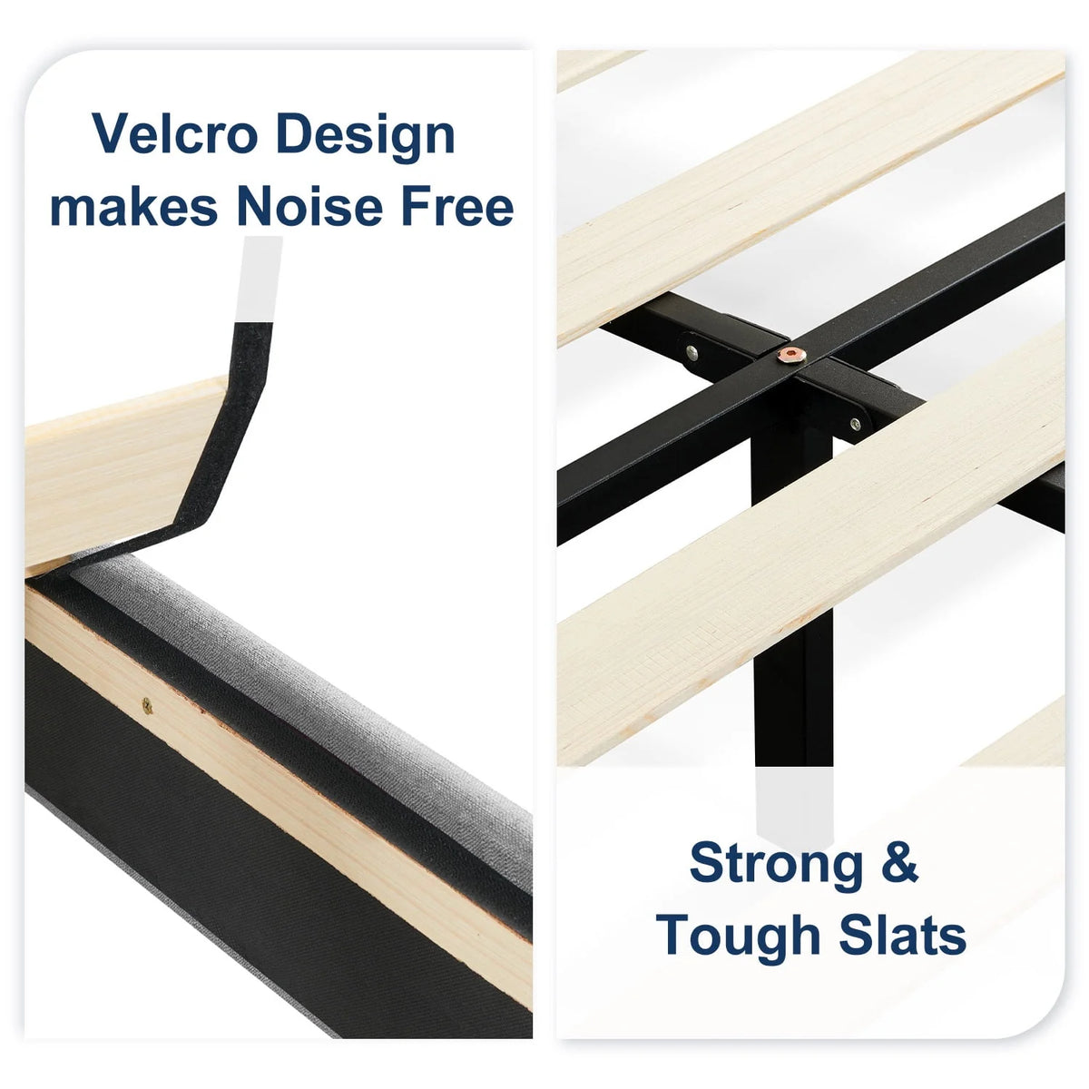 Full Platform Bed Frame with Upholstered Headboard, Beige T842126