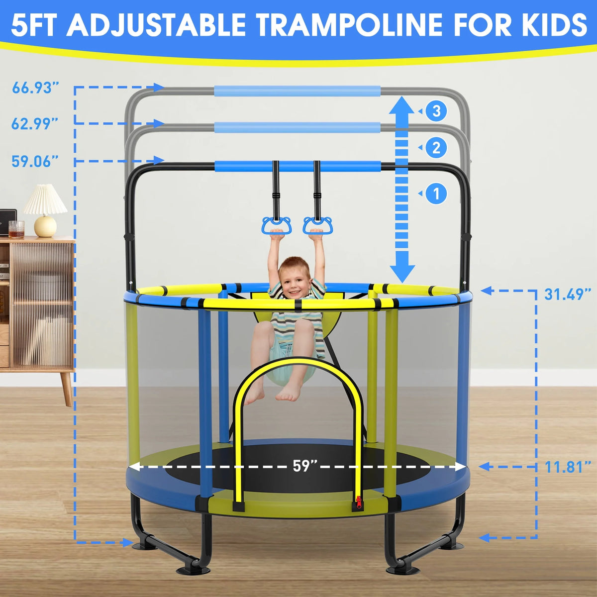 60'' Trampoline with Enclosure, Basketball Hoop and Swings A784