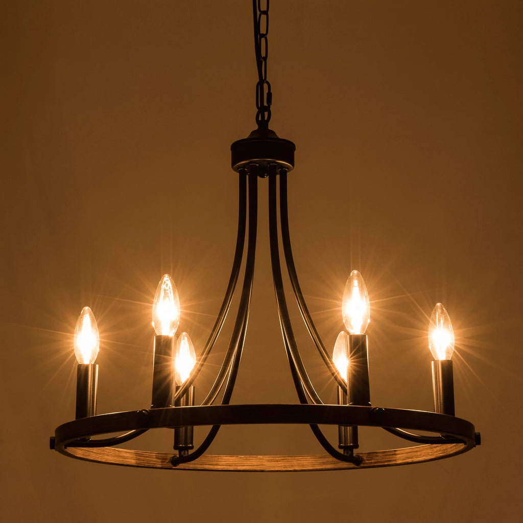 6-Light Black Wheel Chandelier F61292