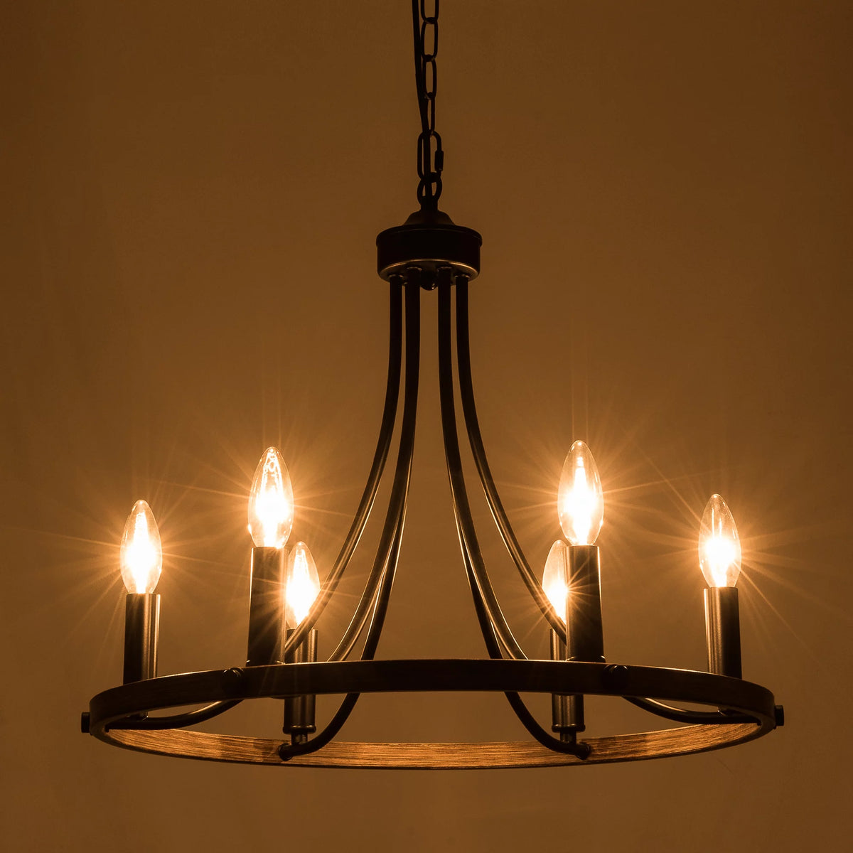 6-Light Black Wheel Chandelier F61292