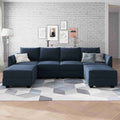 Navy Blue Velvet Modular Sleeper Sofa with Storage Ottomans N17474