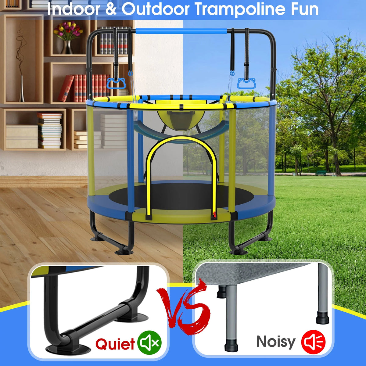 60'' Trampoline with Enclosure, Basketball Hoop and Swings A784