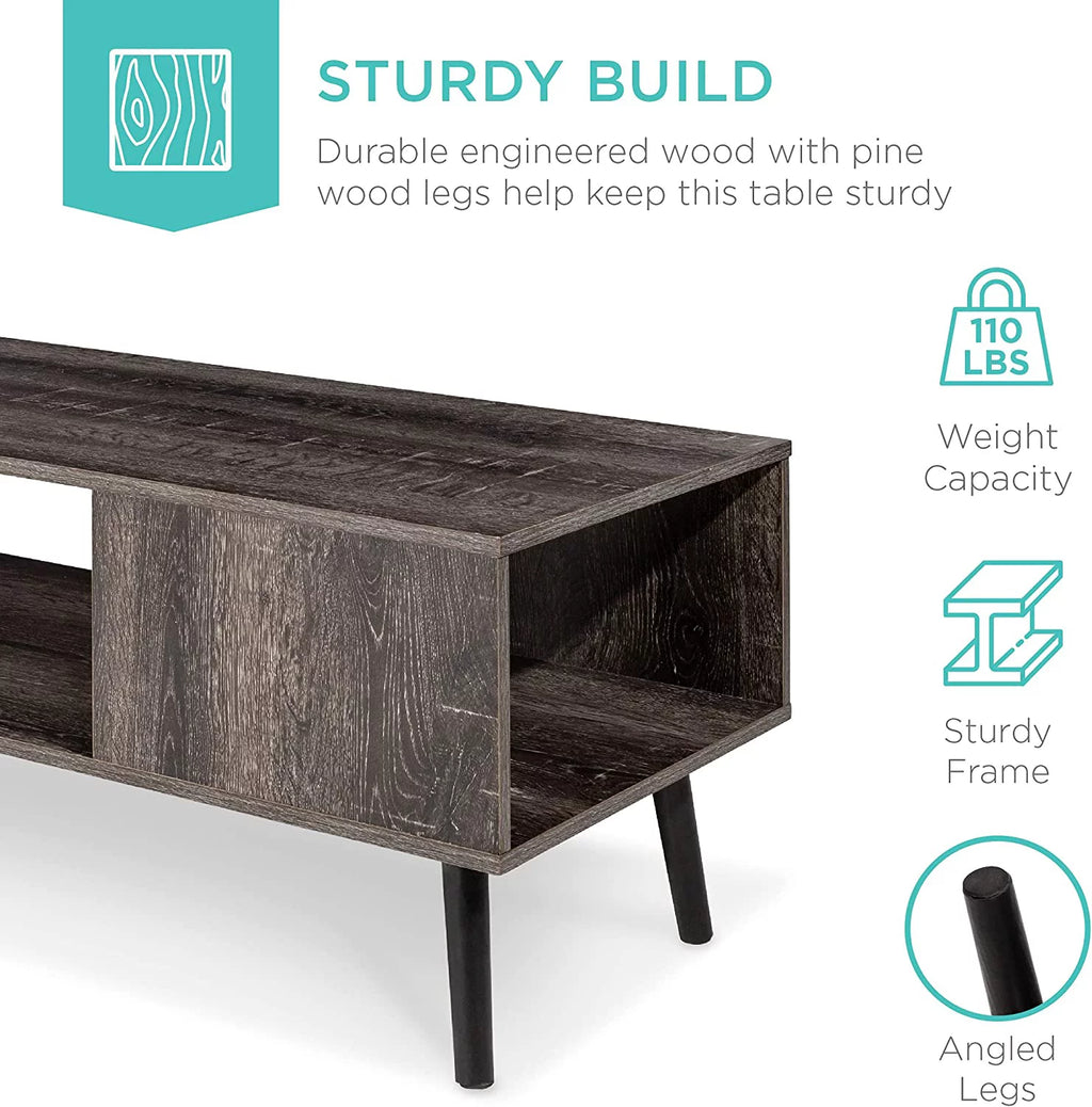 Mid-Century Modern Wooden Coffee Table with Open Storage Shelf B947