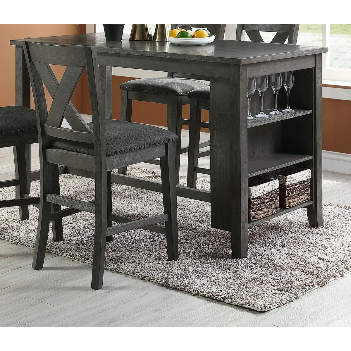 1pc Counter Height Dining Table with Storage Shelves N9100