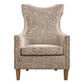Brown Animal Pattern Fabric Wood Armchair I2770