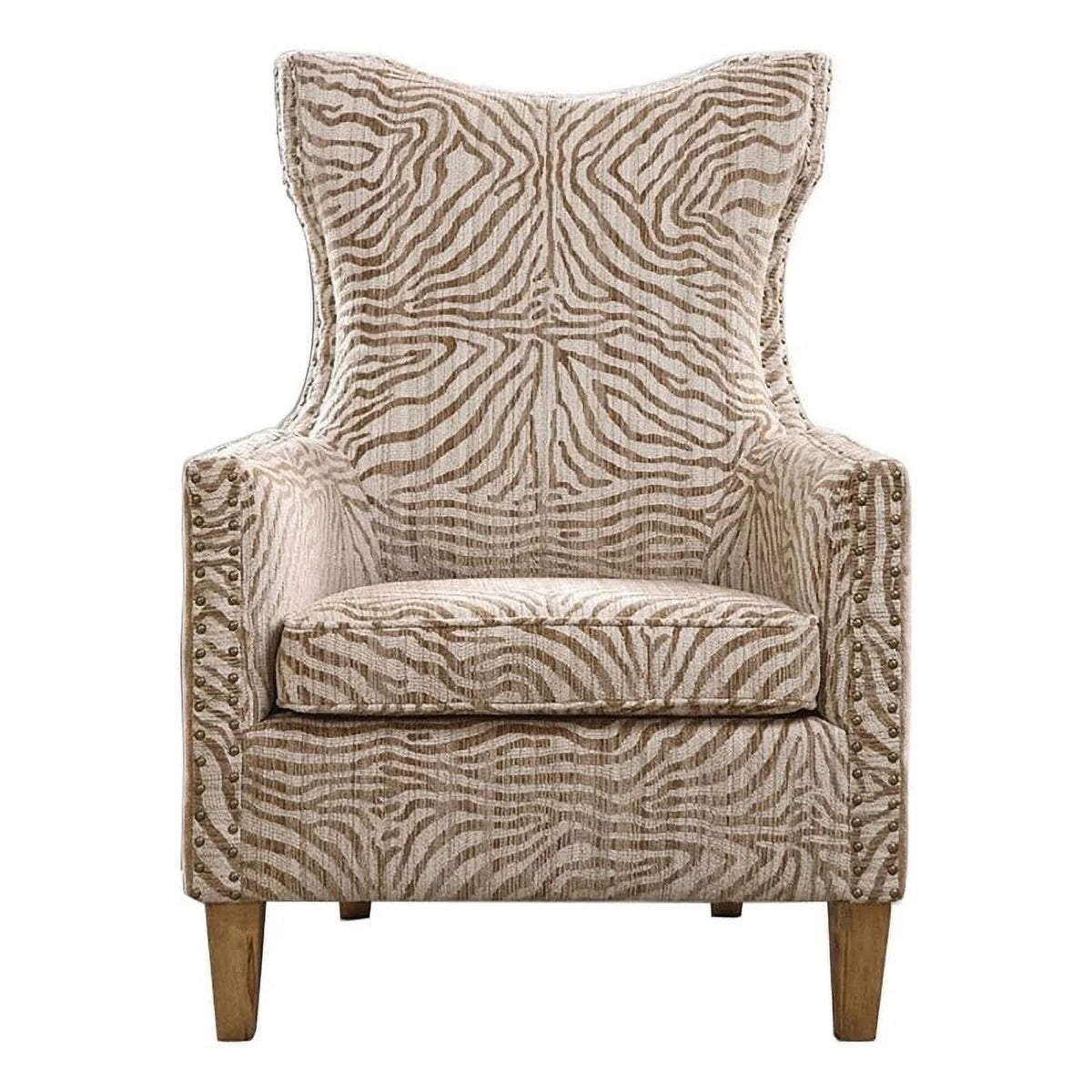 Brown Animal Pattern Fabric Wood Armchair I2770