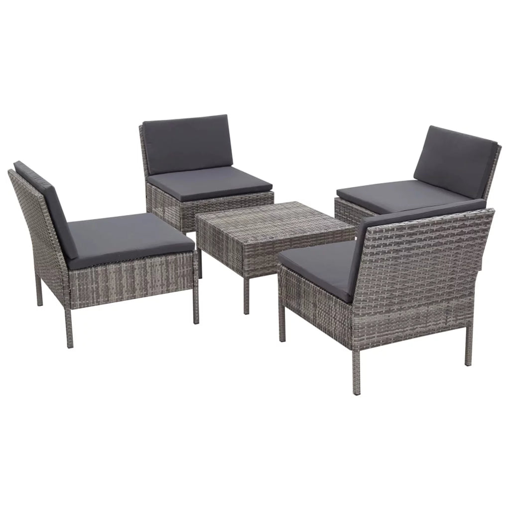 5 Piece Gray Poly Rattan Patio Sofa Set with Coffee Table T42599