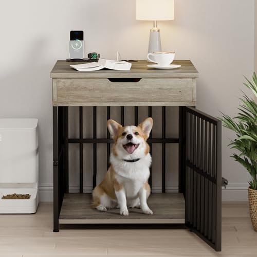 Wooden Dog Crate Furniture with Flip Top Drawer X348587