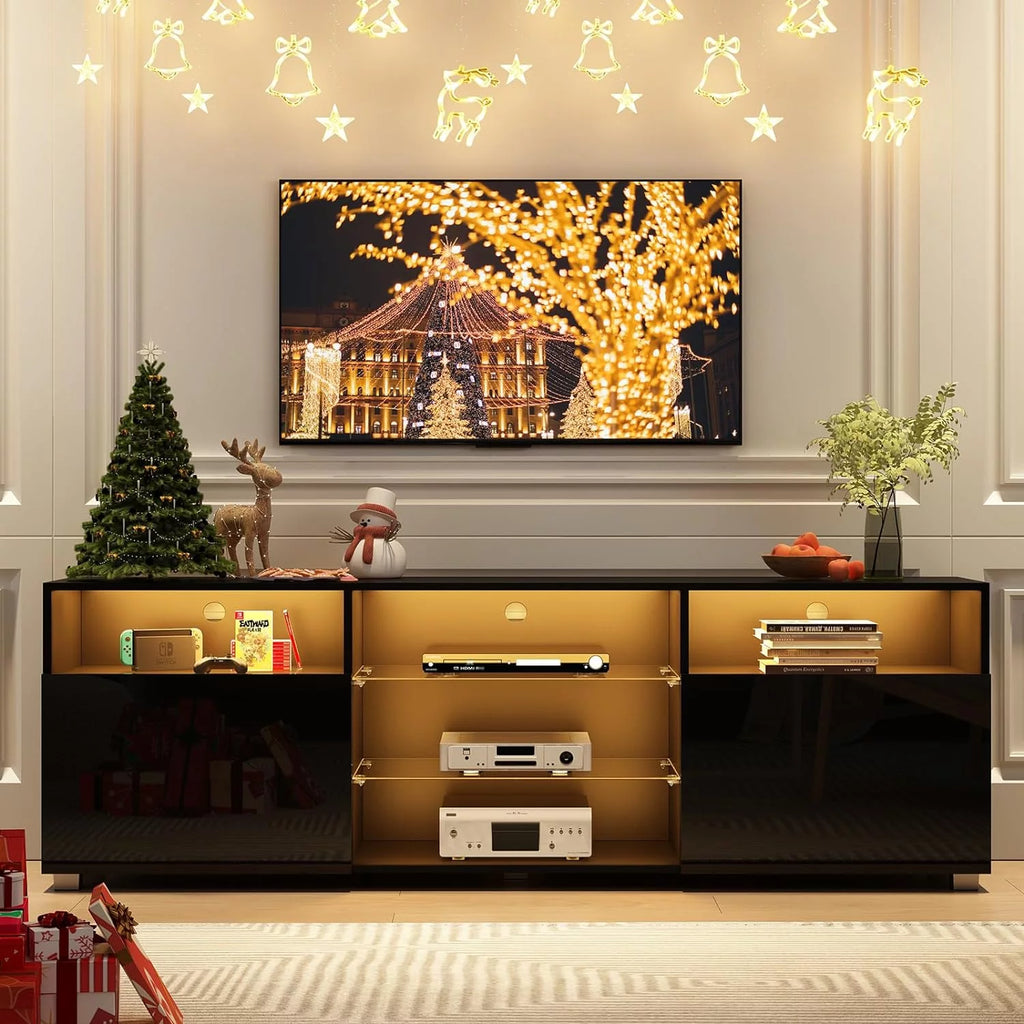 Black LED TV Stand with Glossy Cabinets W7795