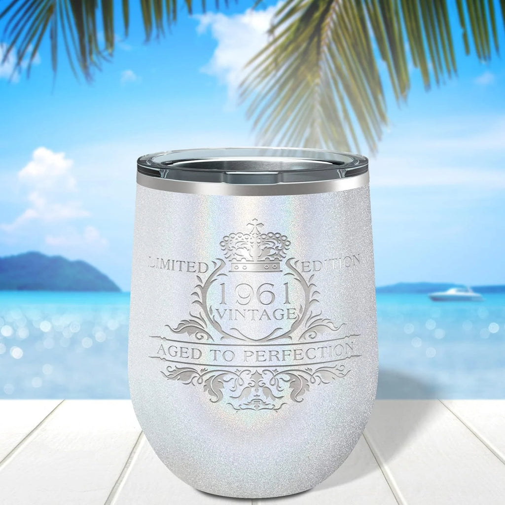 12 Oz White Glitter Wine W273
