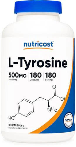L-Tyrosine 500mg 180 Capsules Gluten Free Non-GMO A329279
