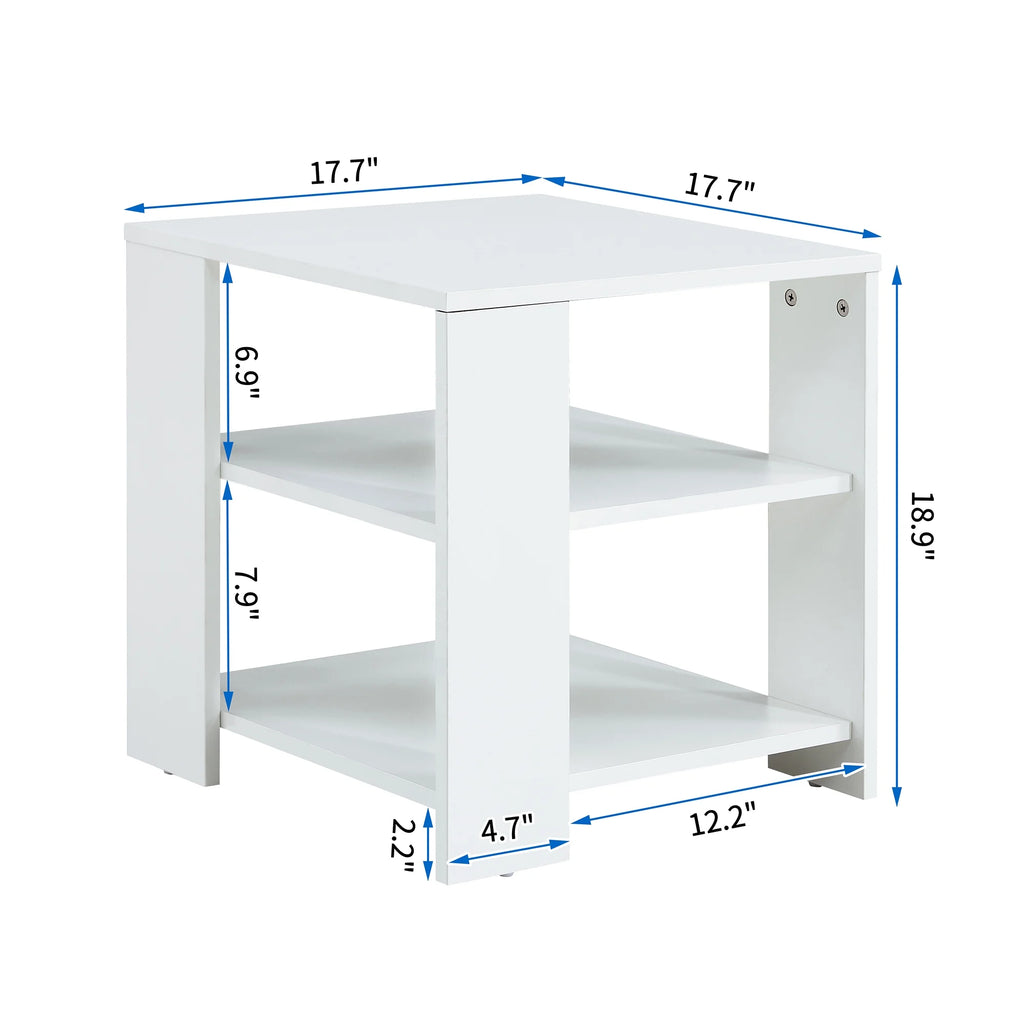 White 3 Tier Wood Square Nightstand S247