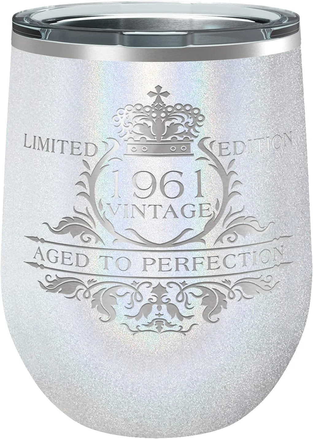 12 Oz White Glitter Wine W273