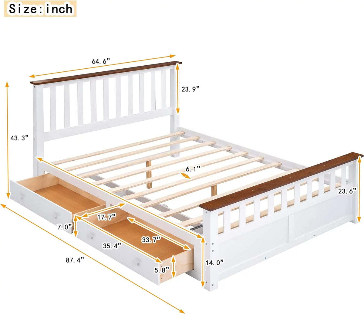 Queen Size Storage Platform Bed with 2 Drawers D772879