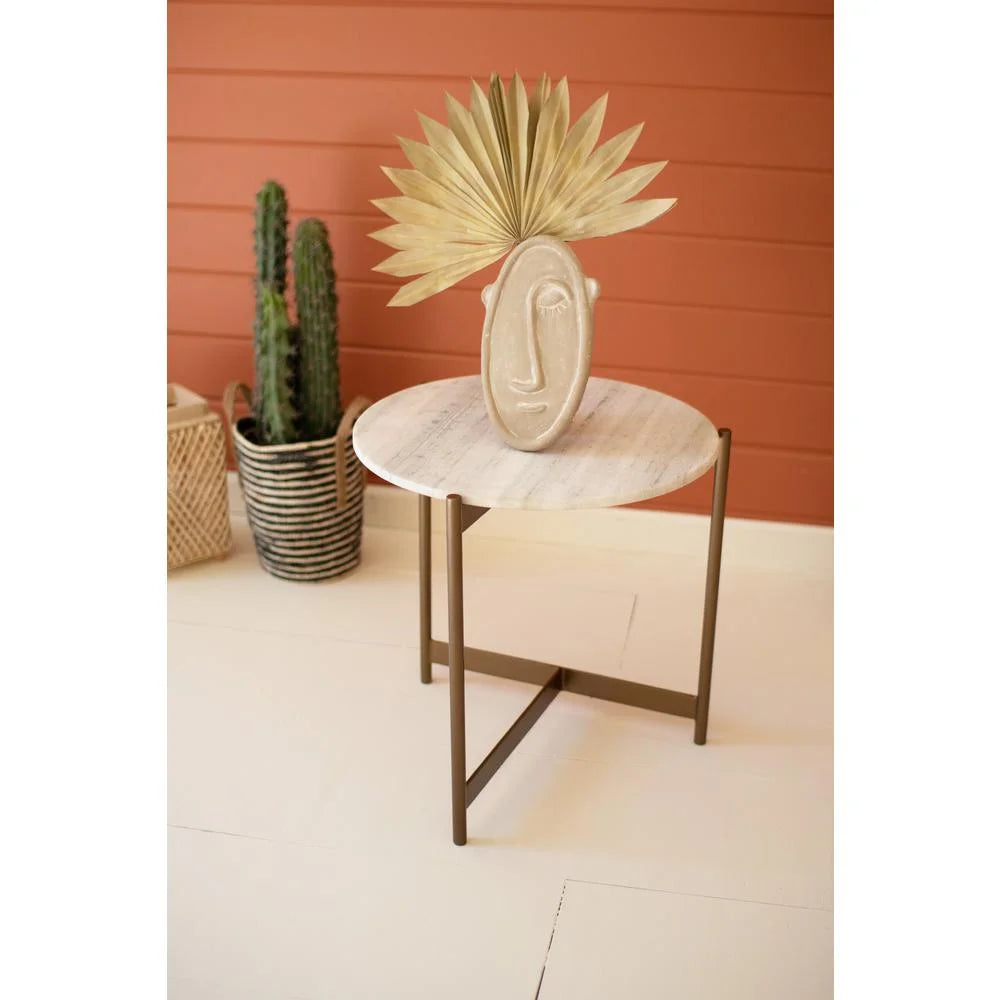 Iron Side Table With Marble Top W31354