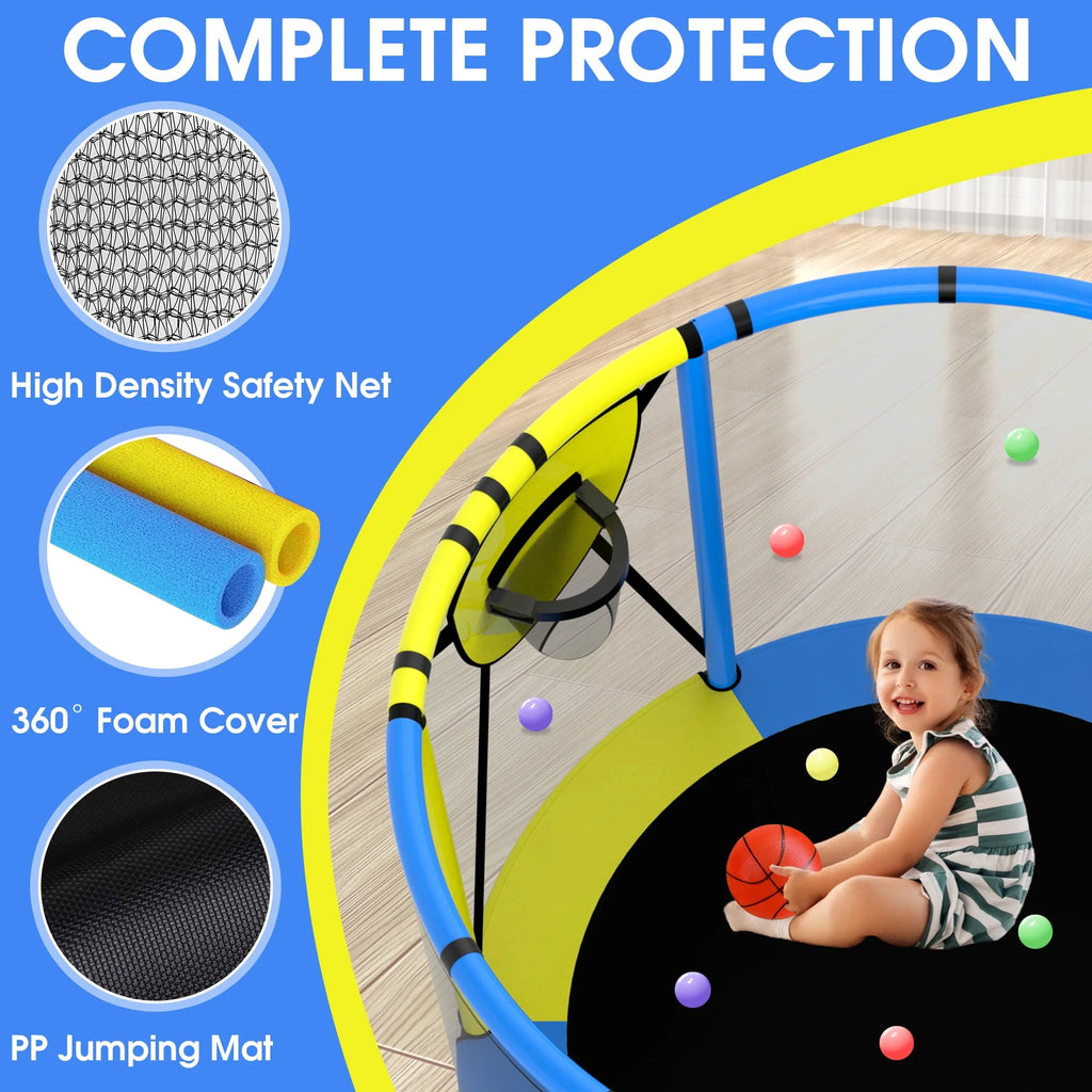 60'' Trampoline with Enclosure, Basketball Hoop and Swings A784