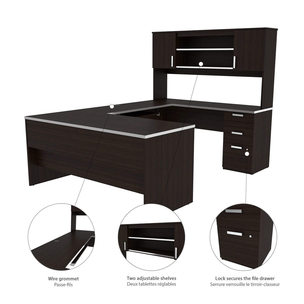 U-Shaped Desk with Pedestal and Hutch W5877