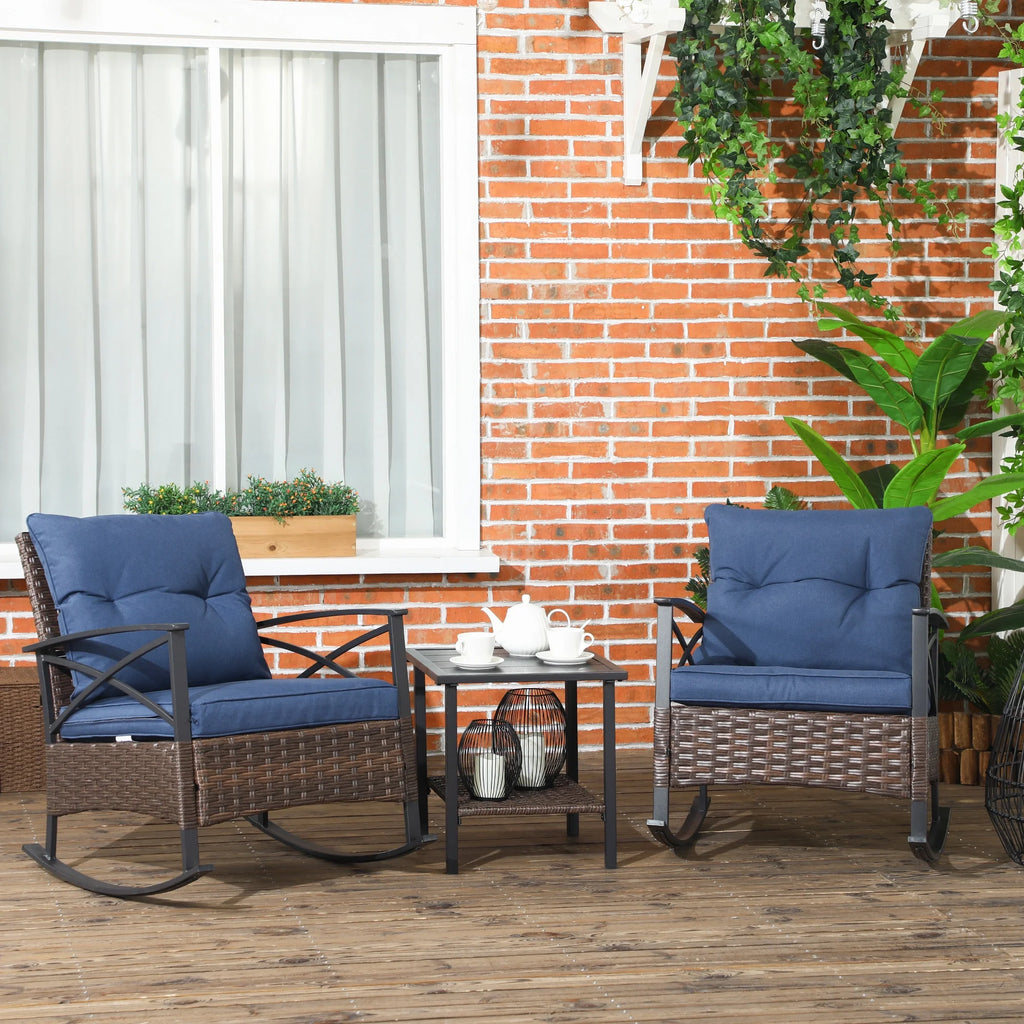 3pc Wicker Rocking Chair Set with Cushions K2321