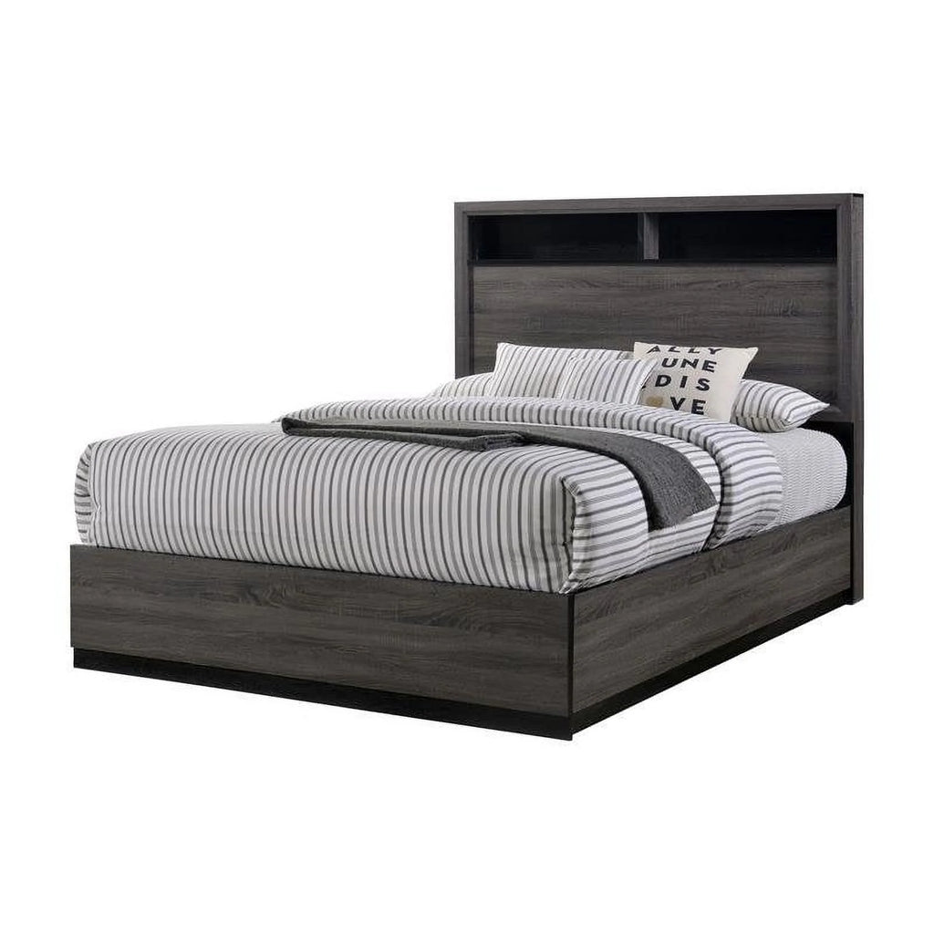 Gray Wood California King Storage Panel Bed D23399