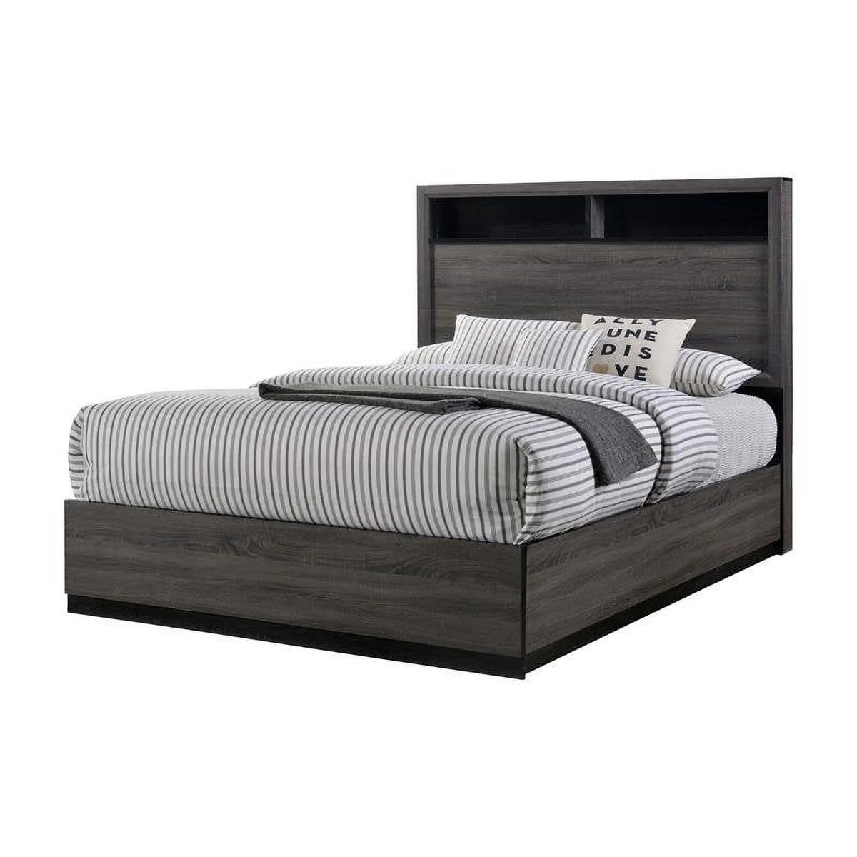 Gray Wood California King Storage Panel Bed D23399