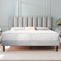 Full Platform Bed Frame with Upholstered Headboard, Beige T842126