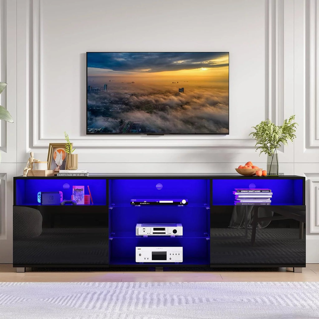 Black LED TV Stand with Glossy Cabinets W7795