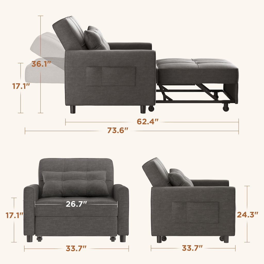 Grey 3 in 1 Convertible Sofa Bed Chair Z5536