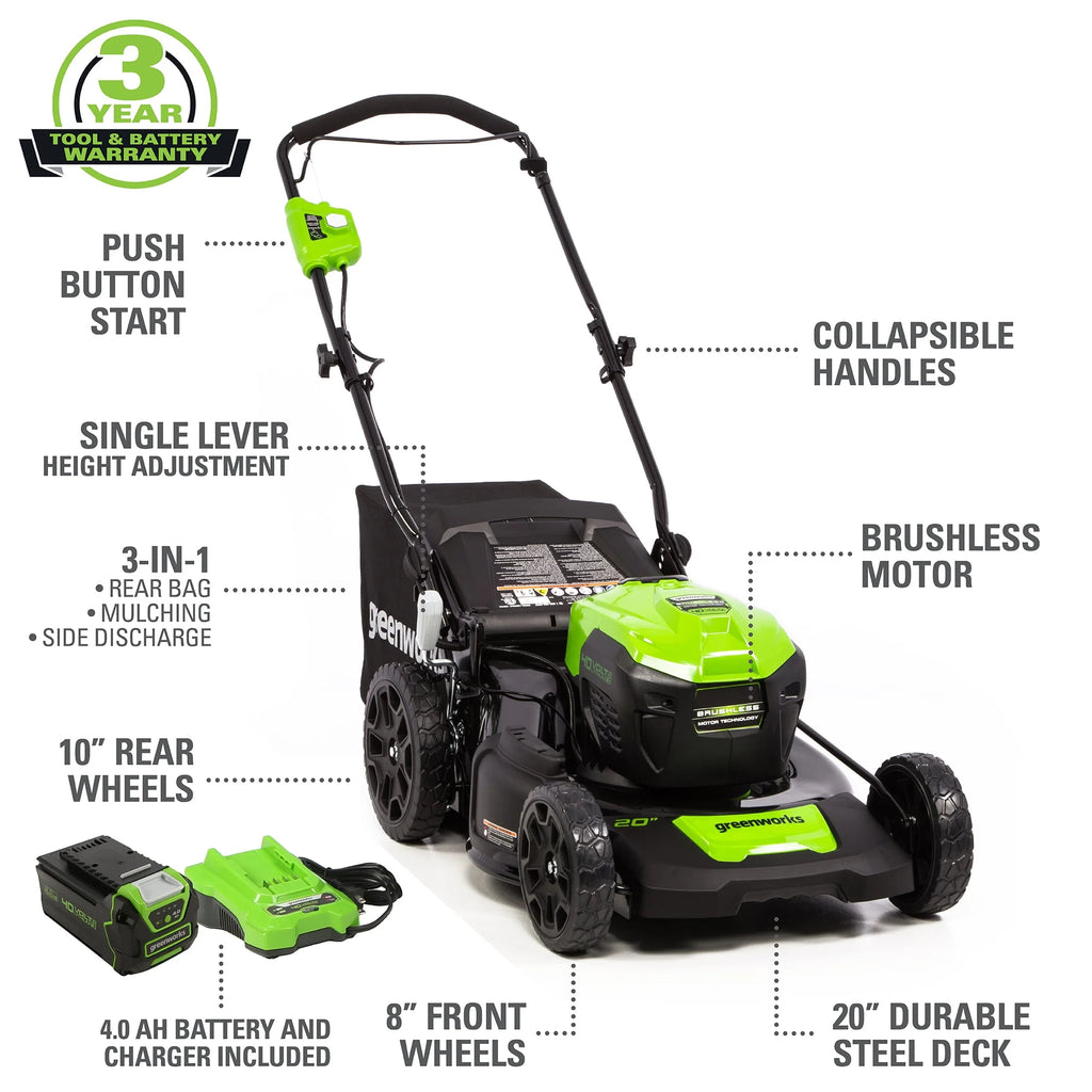 40V 20 Brushless Push Lawn Mower with 4.0 Ah Battery & Quick Charger A684213