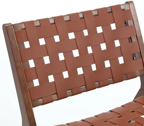 Set of 2 Woven Leather Mid Century Modern Accent Chair with Wood Frame F983392